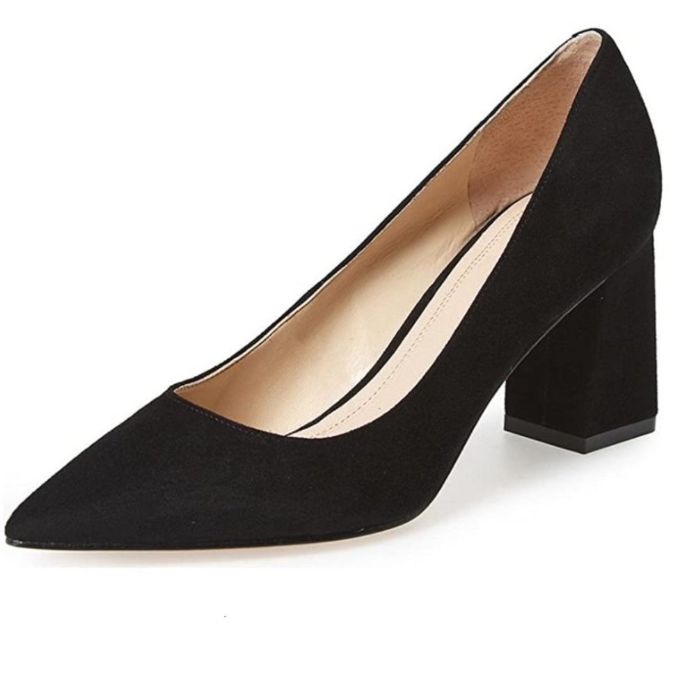 FSJ Classic Casual Pumps Pointed Toe Chunky Heels Shoe